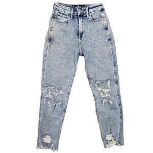 Hollister Mom‎ Jeans Ripped Distressed Y2k Acid Light Wash Denim High Rise Sz 24